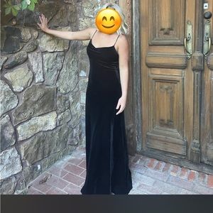 Long, black, velvet cowlneck dress
